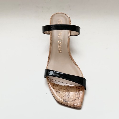 Stuart Weitzman Aleena 50 wedge Black patent leather sandals pumps mules 6.5 - Picture 14 of 16