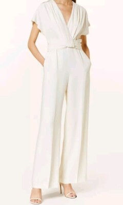 NWT BOSS Hugo Boss White Debasa Short Sleeve V-Neck Wide Leg