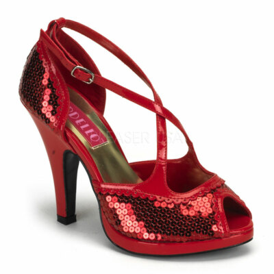 SALE! Bordello Damen Pailletten-Pumps Siren-07SQ rot