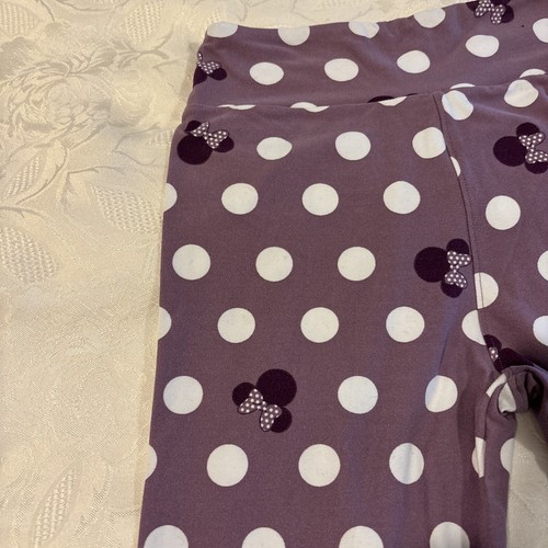 Lularoe Girls Disney Purple Minnie Mouse White Polka Dot Leggings Size Tween - Picture 2 of 7