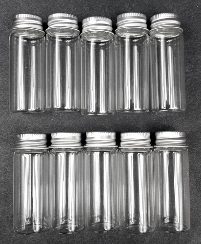 Vials Small Glass Bottles Mini Jars Aluminum Screw-on Lids Storage LOT of 10 a9