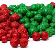 Foam Balls Red and Green - 5 Bags of Glittered Vase Filler - Christmas Decora...