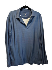 Hickey Freeman Men Golf Polo Shirt Large Blue Stripes Stretch Long Sleeve Rugby