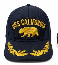 Vintage USS California Hat Cap Snap Back Blue Navy Trucker Made In USA