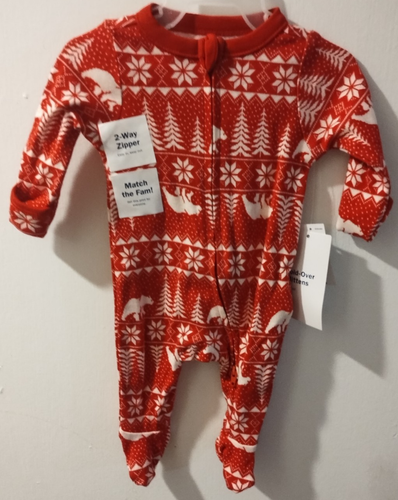 Old Navy Newborn Baby To 7 Lbs Winter Theme Red Sleeper Pajamas Bear Tree Snow - Picture 2 of 4