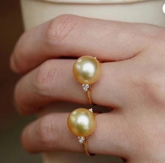 ENORME ANILLO DE PERLAS REDONDAS DORADAS AAAA+10-11 mm de diseñador TAMAÑO ajustable Foto 4 de 4