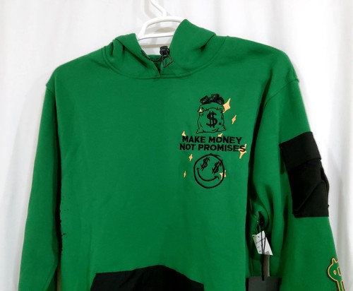 NUOVA Felpa Brooklyn Panno Uomo Verde con Cappuccio "Fai Soldi Non Promesse Tg L - Foto 2 di 8