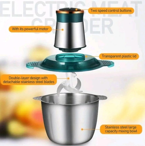 Food Processor Blender Mixer Chopper Meat 2L Glass Bowl Vegetable Grinder Fruits - Picture 4 of 13
