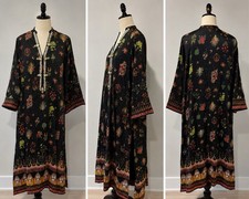Pakistani Designer Black Floral Jeweled Kurta Tunic Dress XL NWT 52 Long A53