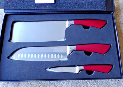 Fackelmann 3 Piece knife set Stainless (NIROSTA) - Cleaver Santoku Paring @h9
