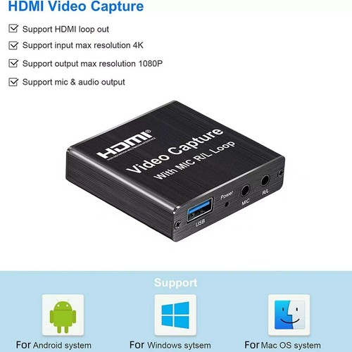 1080P Video Capture Card 4K Screen Record Game Streamer Device MIC R/L Loop - Photo 12/13