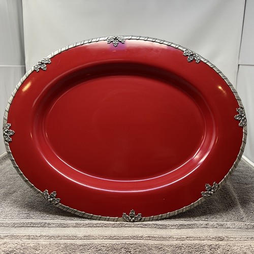 Arthur Court "Holly" Serving Platter Red 18.5" Oval Plate Earthen Metalware