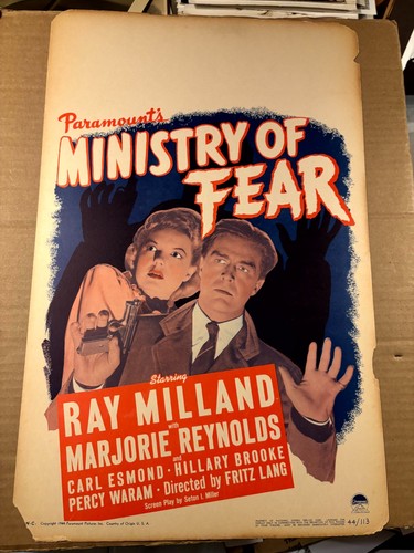 Ministry Of Fear Very Rare Original '44 Window Card Milland WWII Fritz Lang