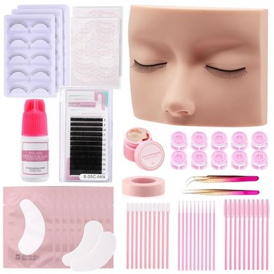 Lash Extension Kit for Beginners - Mannequin Head, Glue, Tweezers