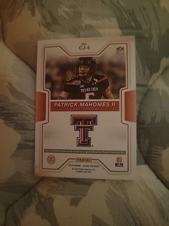 Camiseta Colegiada Panini Score Patrick Mahomes II Jogador Usado Patch LIMPA!! - Imagem 2 de 2