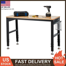 48" Adjustable Workbench with Power Outlets, Adjustable Height Worktable Wood