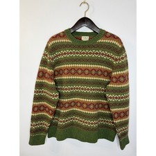 L.L. BEAN Vintage Lambswool Rustic Fair Isle Grandpa Sweater Green Men's L