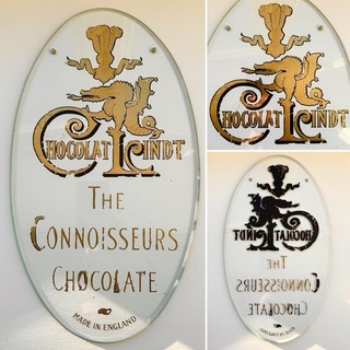 Antique Vintage c1920s LINDT Chocolate Glass Shop Advertising Sign Not Enamel