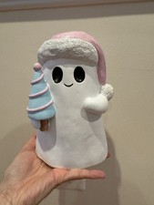 NEW Ghost Figurine Pink Santa Hat W/ Christma...