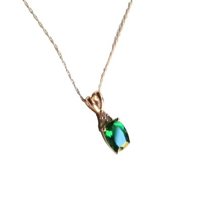 VTG NEW 10k Y Gold Genuine Diamond Lab-Created Emerald Pendant Necklace