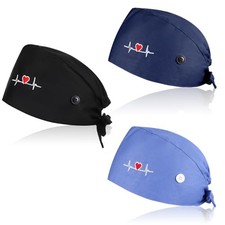 Qianyu 3 Pcs Scrub Caps Women Adjustable Surgical Cap with Button Lightweight