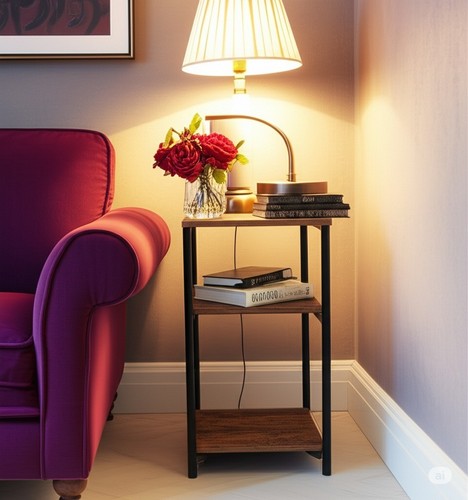 Sofa Side Table, 3-Tier End/Coffee Table, Lamp Bedside Table with Steel Frame - Picture 5 of 7
