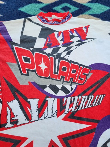 Vintage Polaris All Terrain Shirt Mens XL Long Sleeve Snowmobile AOP *Stained* - Picture 3 of 13