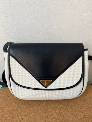 Yves Saint Laurent Shoulder Crossbody Bag White Black Synthetic fiber Leather