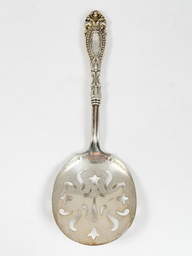 Lovely ANTIQUE 1800's STERLING SILVER Pierced Tomato SERVING SPOON 8 3/4" - Picture 2 of 17