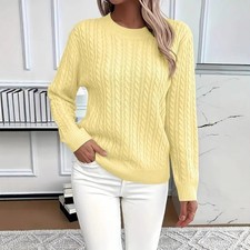 Ladies Women Cable Knit Long Sleeve Crew Neck Knitted Jumper Baggy Sweater Top