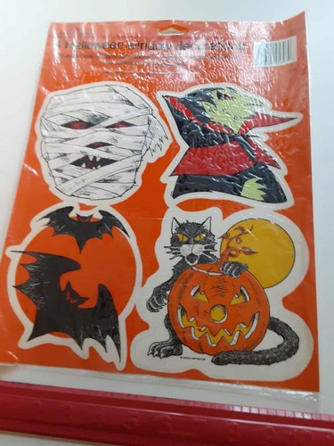Vecchia confezione originale vintage 4 auguri americani Halloween decorazioni finestra - Foto 1 di 8