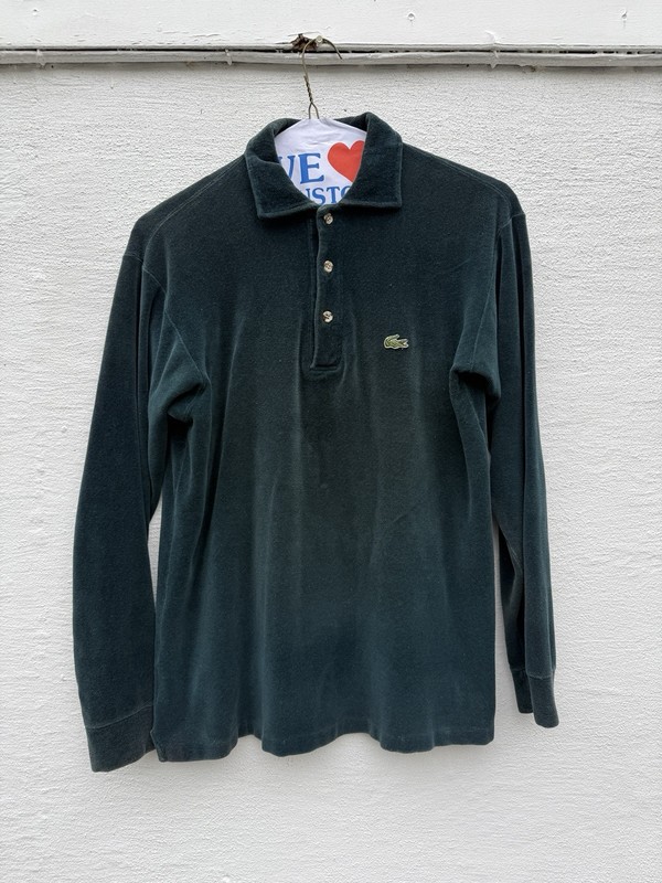 Vintage IZOD Lacoste Velour Polo Shirt Mens Medium Green Long Sleeve Preppy