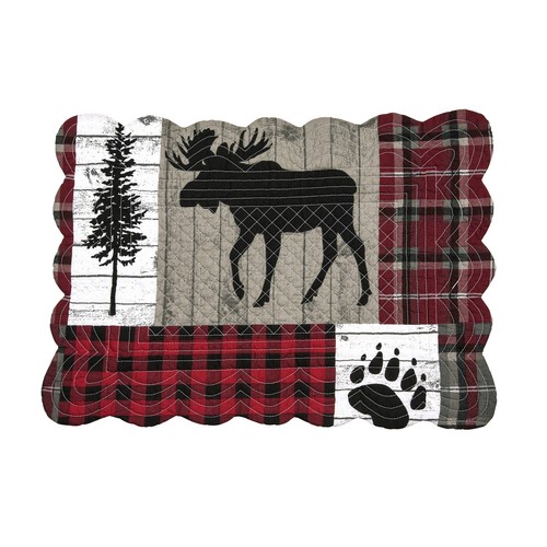 Hayden Single Placemat Scalloped Quilted Lodge Cabin Plaid, 13" x 19" - Picture 2 of 4