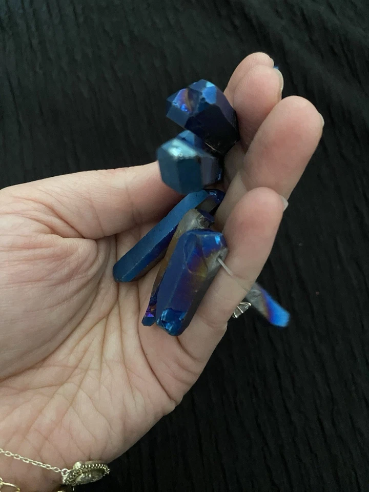 Blue Aura Quartz Crystal Points Beads Strand Iridescent for Jewelry Making - Image 3 of 4