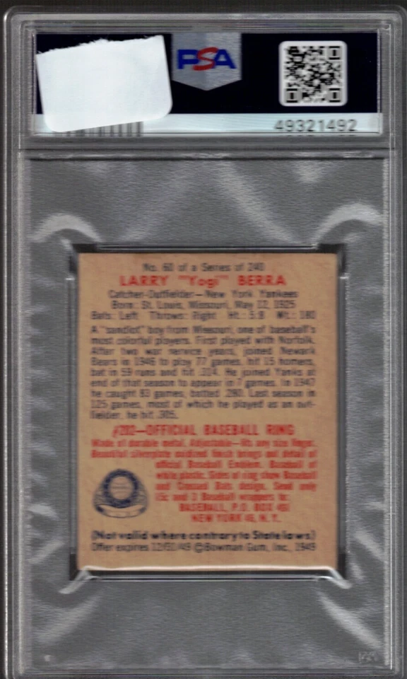 1949 BOWMAN #60 YOGI BERRA PSA PR 1 - Image 2 of 2