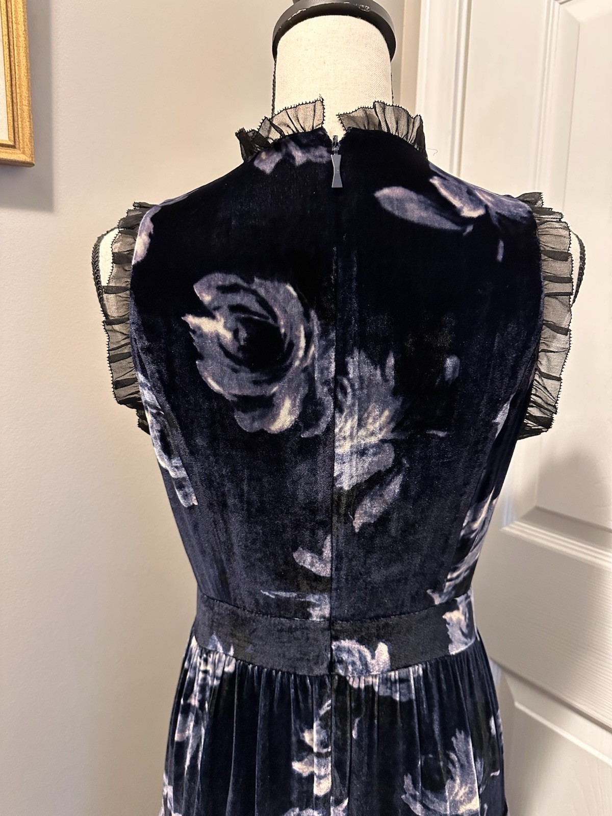 ✨Kate Spade New York Night Rose Ruffle-trim Velvet Dress Navy Size 6 NWT Flowy thumbnail 12