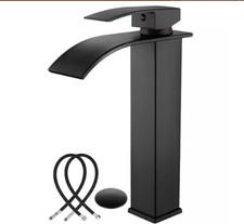 MTTCLE Single Handle Waterfall Spout Deck Mount Bathroom Faucet with Drain Kit
