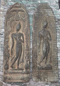 2 Thai Buddhist Votive Plaque  Sukhothai  Ayutthaya Period