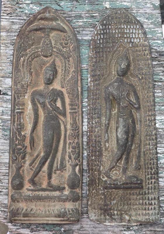 2 Thai Buddhist Votive Plaque  Sukhothai  Ayutthaya Period