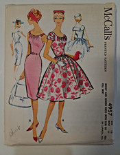 McCall's 4957 Dress Slim Full Skirt Sewing Pattern Jr 15 VTG 50's UC Scoop Neck