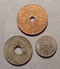 FRENCH INDOCHINA- 1930-1941 - 3 COIN SET- 1,5,10 CENTS-KM# S 12,18,21- KHM1