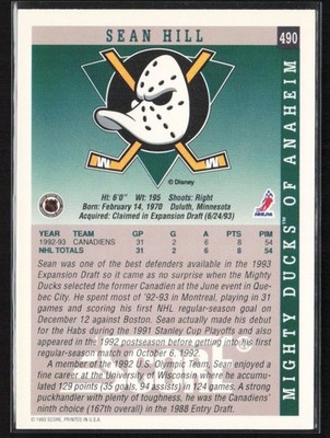 1993-94 Score Sean Hill Anaheim Mighty Ducks #490 | eBay