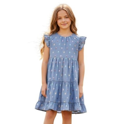 NWT J CREW CREWCUTS Blue Chambray Shimmer Clip Dot Dress PASTEL METALLIC sz 16