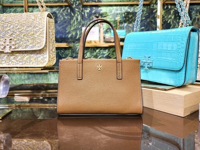 Tory Burch Blake Cortado Brown Pebbled Leather Mini Tote Crossbody