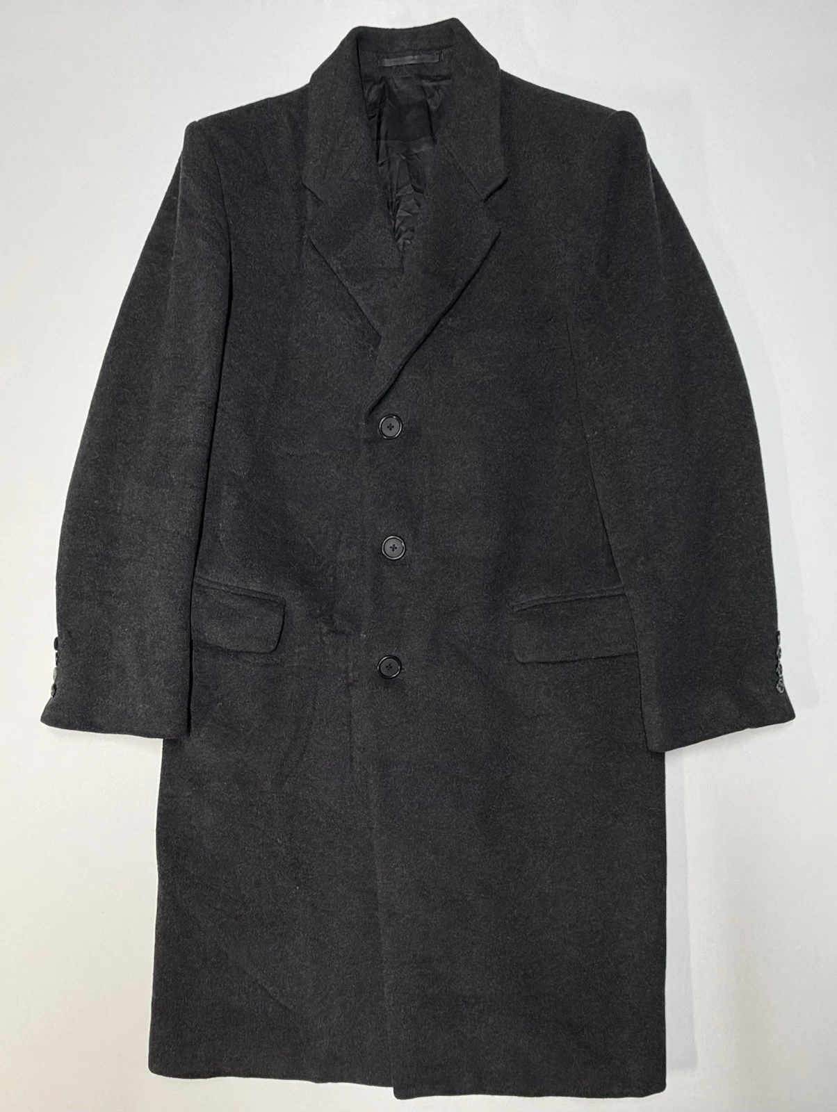 Vintage Stafford Executive Single Breast Black Overcoat Sz 38 Cashmere Wool EUC - product detail image 1