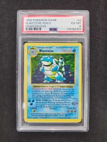 1999 Pokemon Base Set Shadowless Holo Blastoise PSA 6 #2/102