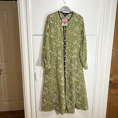 Sister Jane Dress Green Floral Ball Tie Midi Long Sleeve Size Small Women s