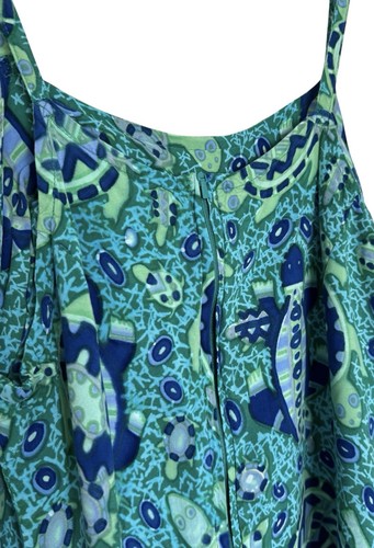 Vtg Rainbow Jo Dress Womens Size L Green Sleeveless Rayon Mini Sundress Turtles - Picture 8 of 11