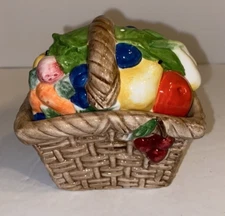 Vintage C.I.C. Peggy Jo Ackley Salt & Pepper Shakers Basket Of Fruit Vegies #11