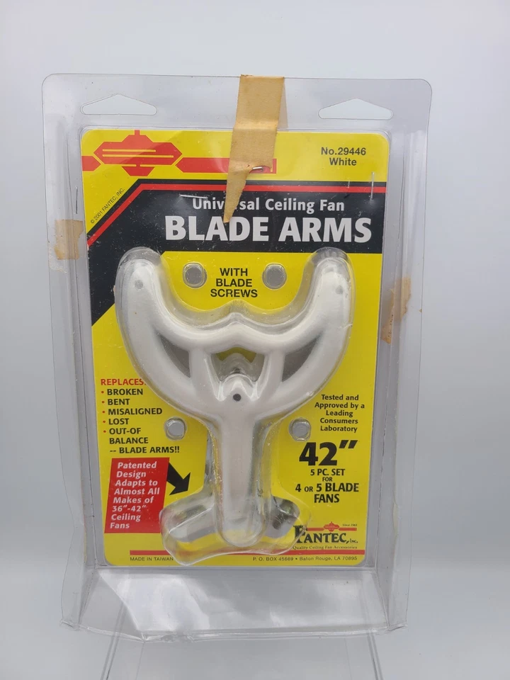 Vtg. FANTEC 42" White Universal Ceiling Fan Blade Arms 3 Pieces Only - Image 2 of 4